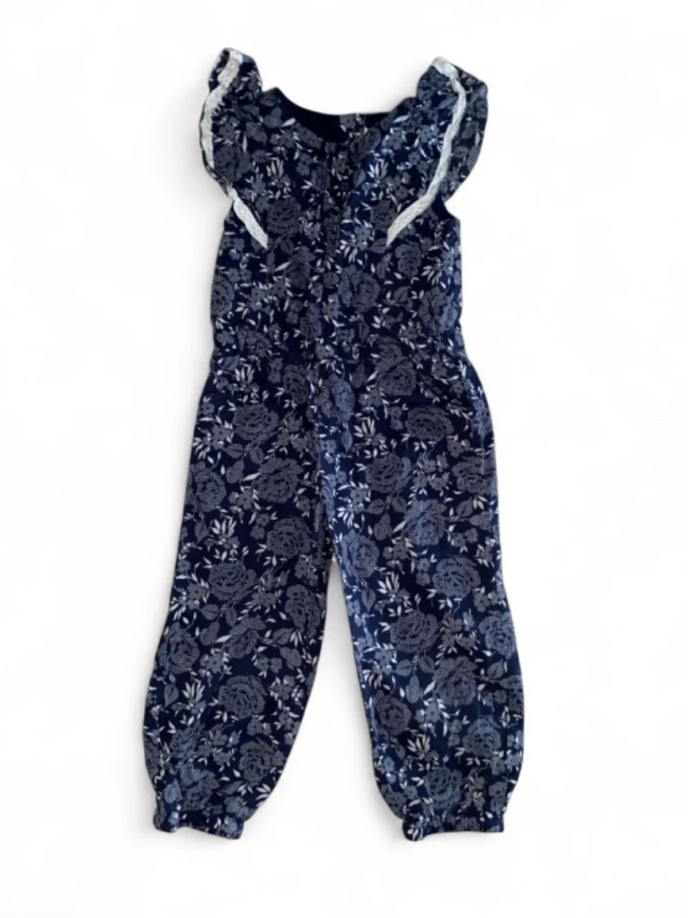 Janie and Jack Navy and White Floral Jumpsuit